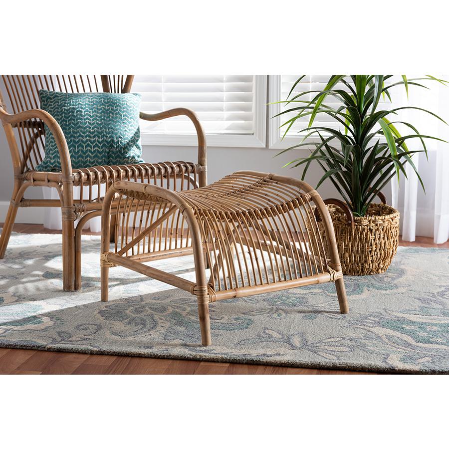 bali & pari Lamaria Modern Bohmenian Natural Brown Antique Rattan Footstool. Picture 5