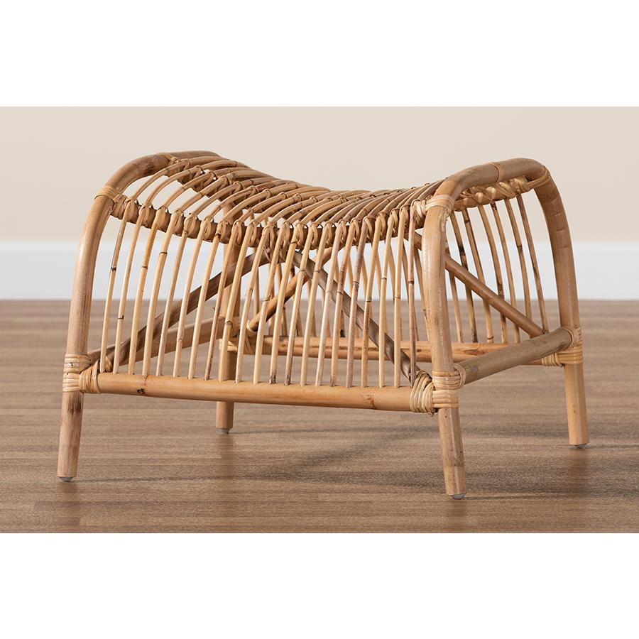 bali & pari Lamaria Modern Bohmenian Natural Brown Antique Rattan Footstool. Picture 6