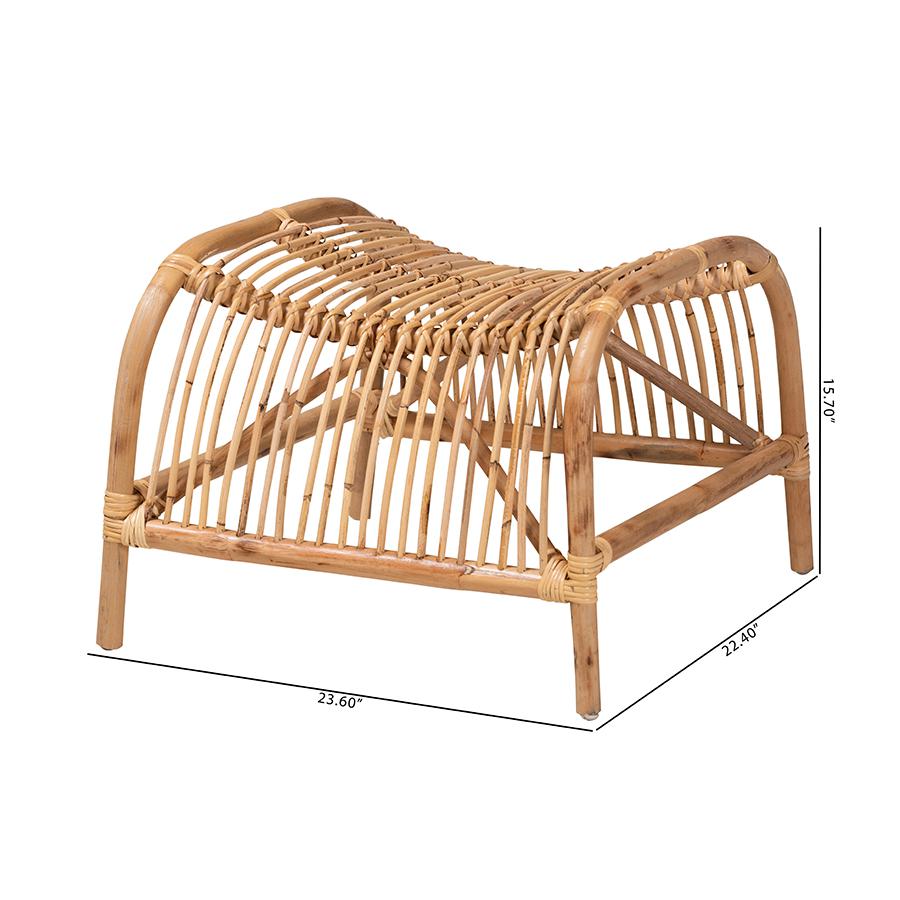 bali & pari Lamaria Modern Bohmenian Natural Brown Antique Rattan Footstool. Picture 7