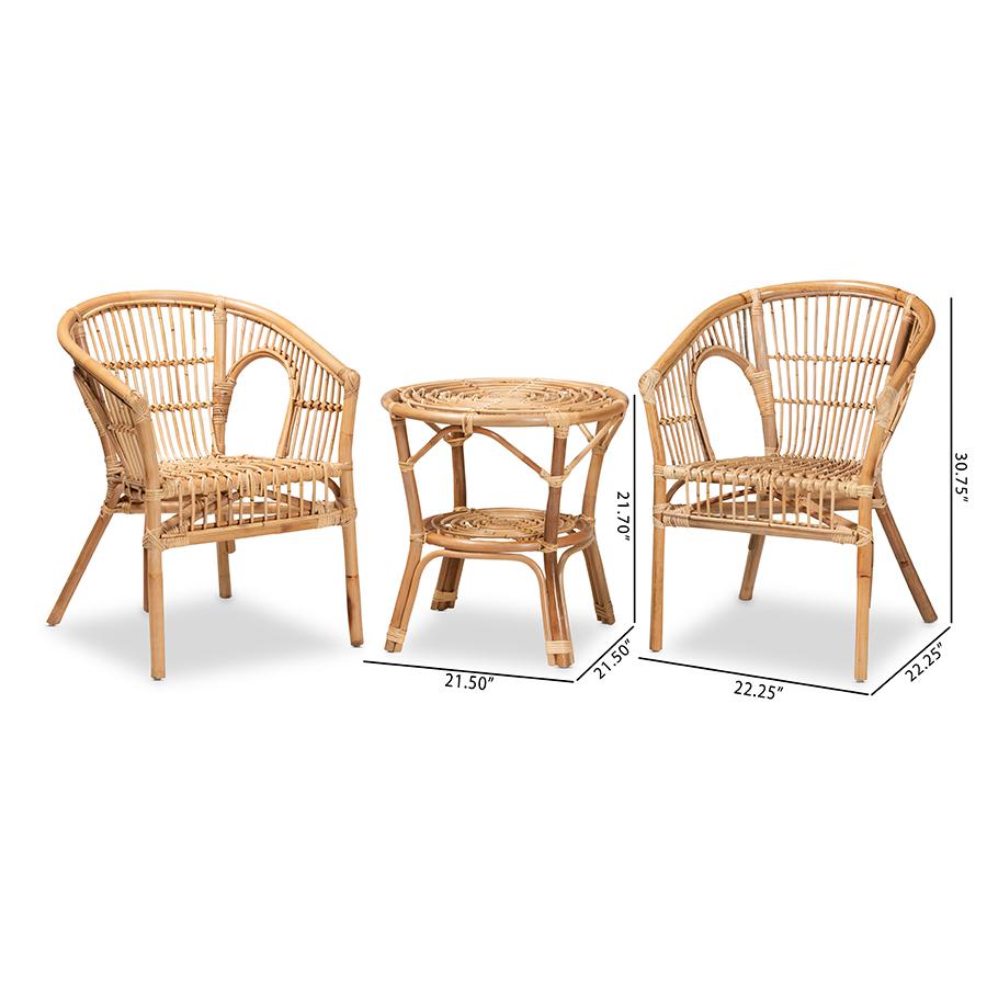 Alleta Modern Bohemian Natural Brown Rattan 3-Piece Living Room Set. Picture 10
