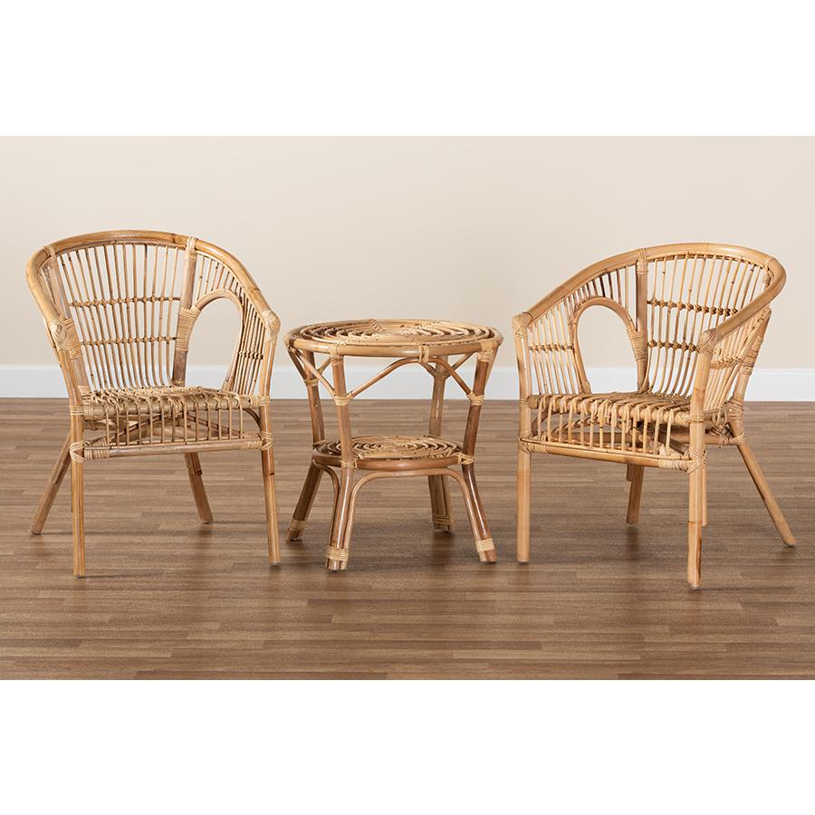 Alleta Modern Bohemian Natural Brown Rattan 3-Piece Living Room Set. Picture 9
