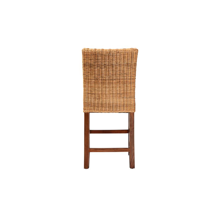 Bohemian Natural Rattan and Mahogany Wood Counter Stool. Picture 4