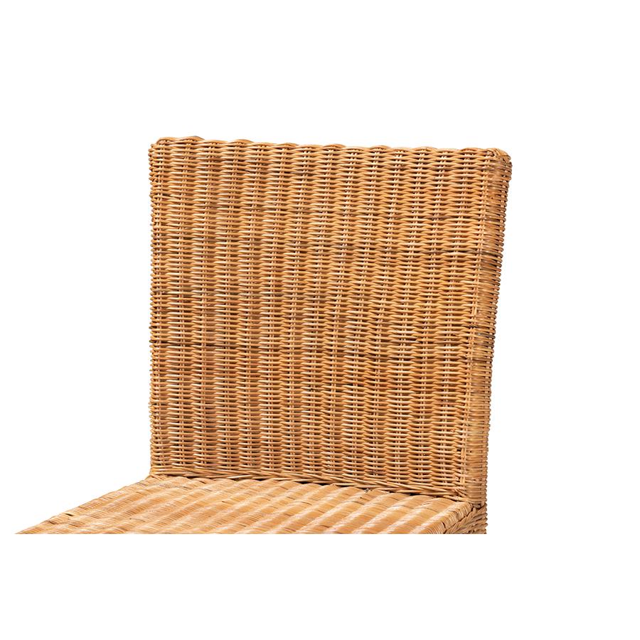 Bohemian Natural Rattan and Mahogany Wood Counter Stool. Picture 5