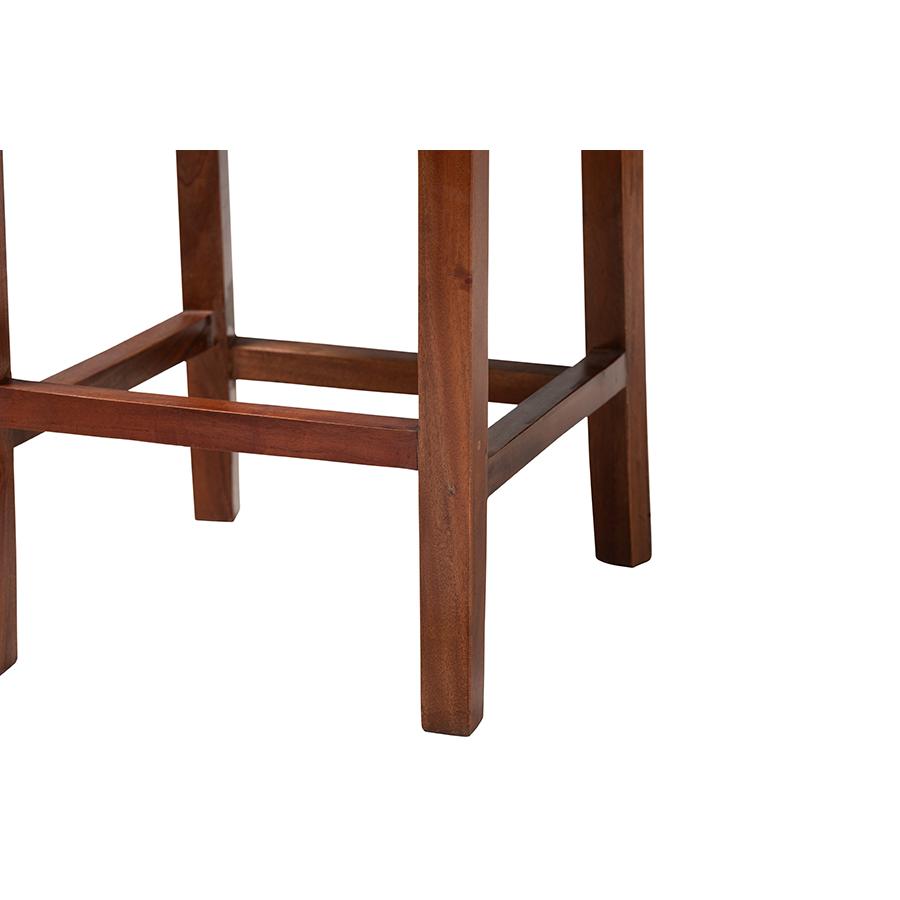 Bohemian Natural Rattan and Mahogany Wood Counter Stool. Picture 6