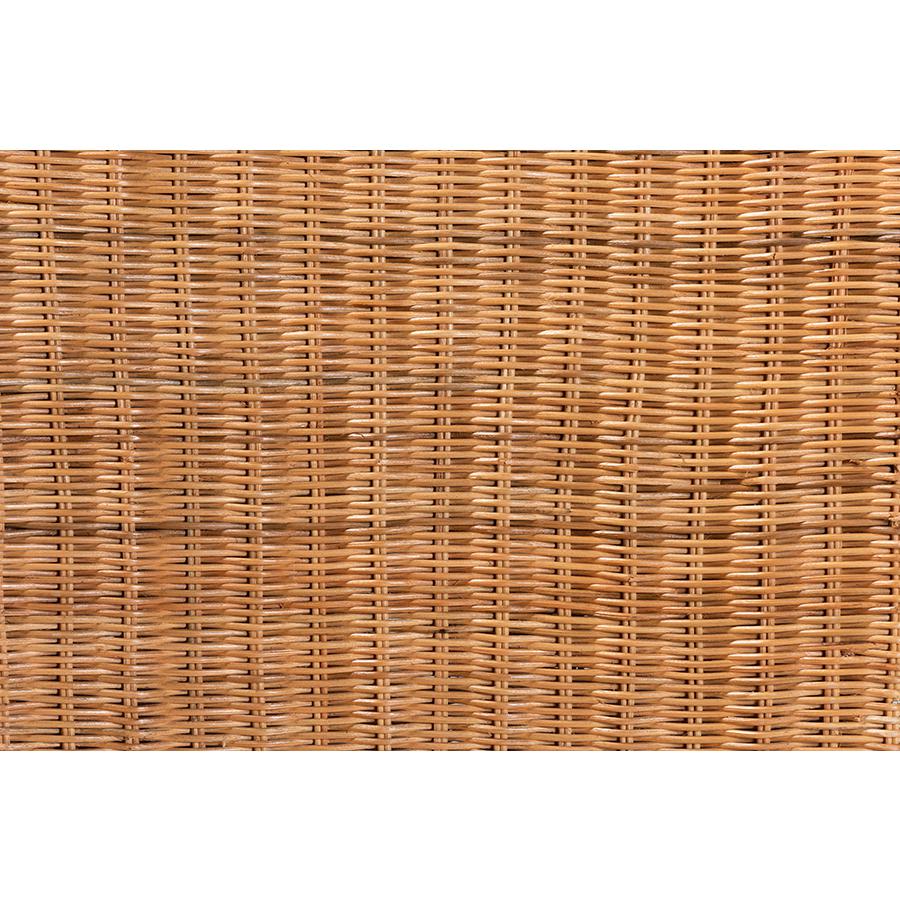 Bohemian Natural Rattan and Mahogany Wood Counter Stool. Picture 7