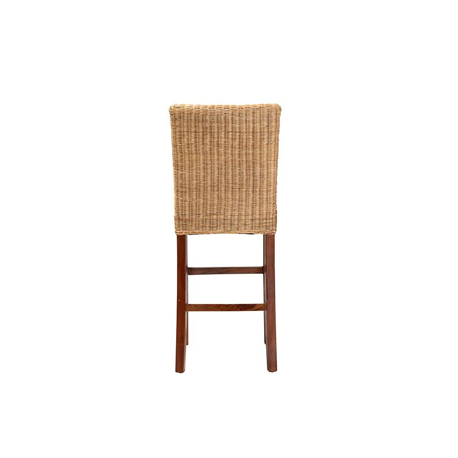 bali & pari Racquel Modern Bohemian Natural Rattan and Mahogany Wood Bar Stool. Picture 4