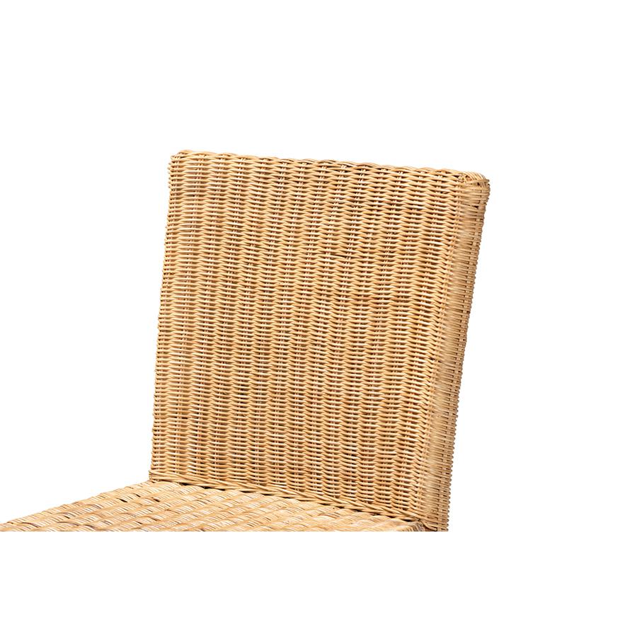 bali & pari Racquel Modern Bohemian Natural Rattan and Mahogany Wood Bar Stool. Picture 5