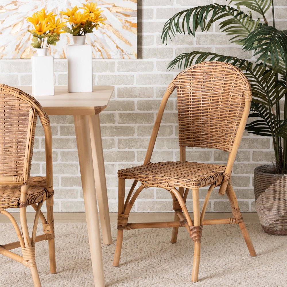 Neola Modern Bohemian Natural Rattan Dining Chair. Picture 7