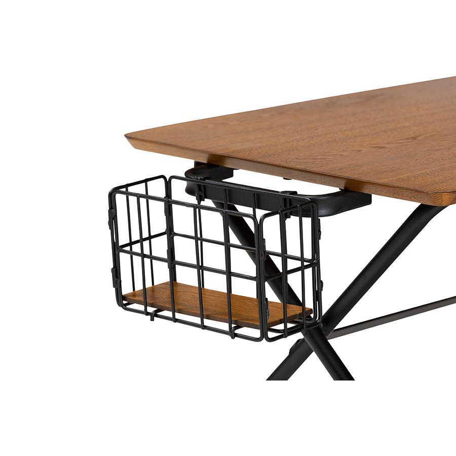 Mariela Natural Brown and Black Low Profile Coffee Table with Basket. Picture 5