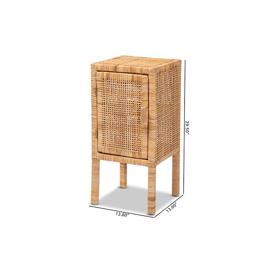 bali & pari Vivan Modern Bohemian Natural Brown Rattan 1-Door Nightstand. Picture 11