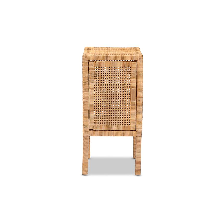 bali & pari Vivan Modern Bohemian Natural Brown Rattan 1-Door Nightstand. Picture 3
