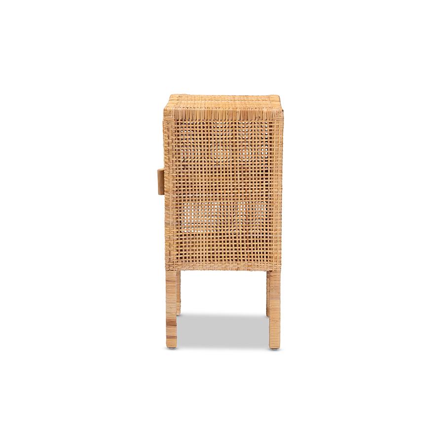 bali & pari Vivan Modern Bohemian Natural Brown Rattan 1-Door Nightstand. Picture 4