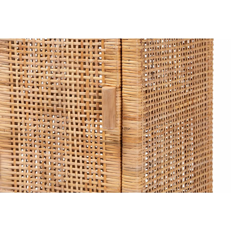 bali & pari Vivan Modern Bohemian Natural Brown Rattan 1-Door Nightstand. Picture 6