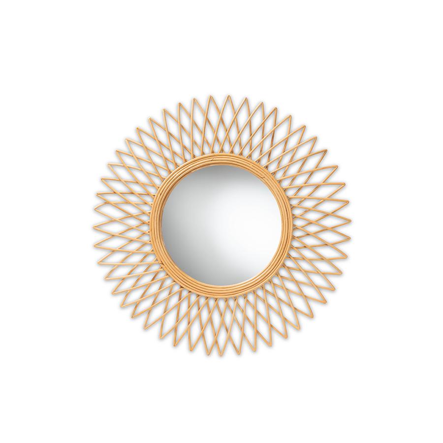 bali & pari Vera Modern Bohemian Natural Brown Rattan Accent Wall Mirror. Picture 1