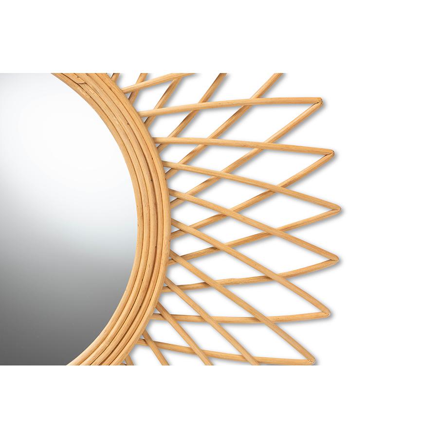 bali & pari Vera Modern Bohemian Natural Brown Rattan Accent Wall Mirror. Picture 2