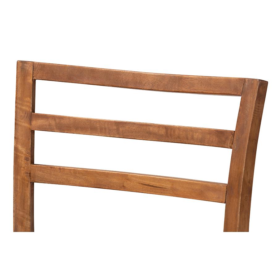 Walnut Brown Mahogany Wood and Natural Rattan 2-Piece Dining Chair Set. Picture 4