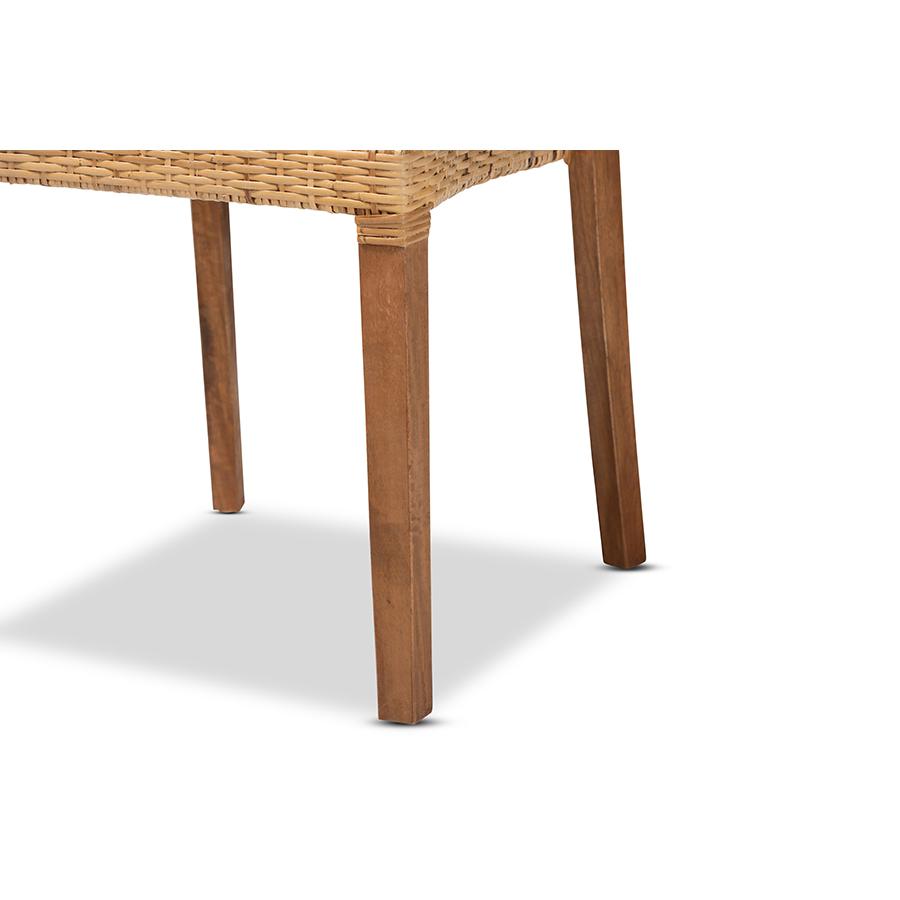Walnut Brown Mahogany Wood and Natural Rattan 2-Piece Dining Chair Set. Picture 5