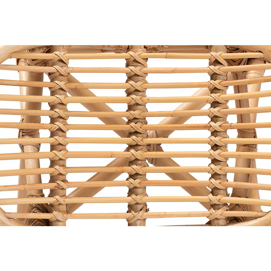 bali & pari Elgon Modern Bohemian Natural Brown Rattan Footstool. Picture 6