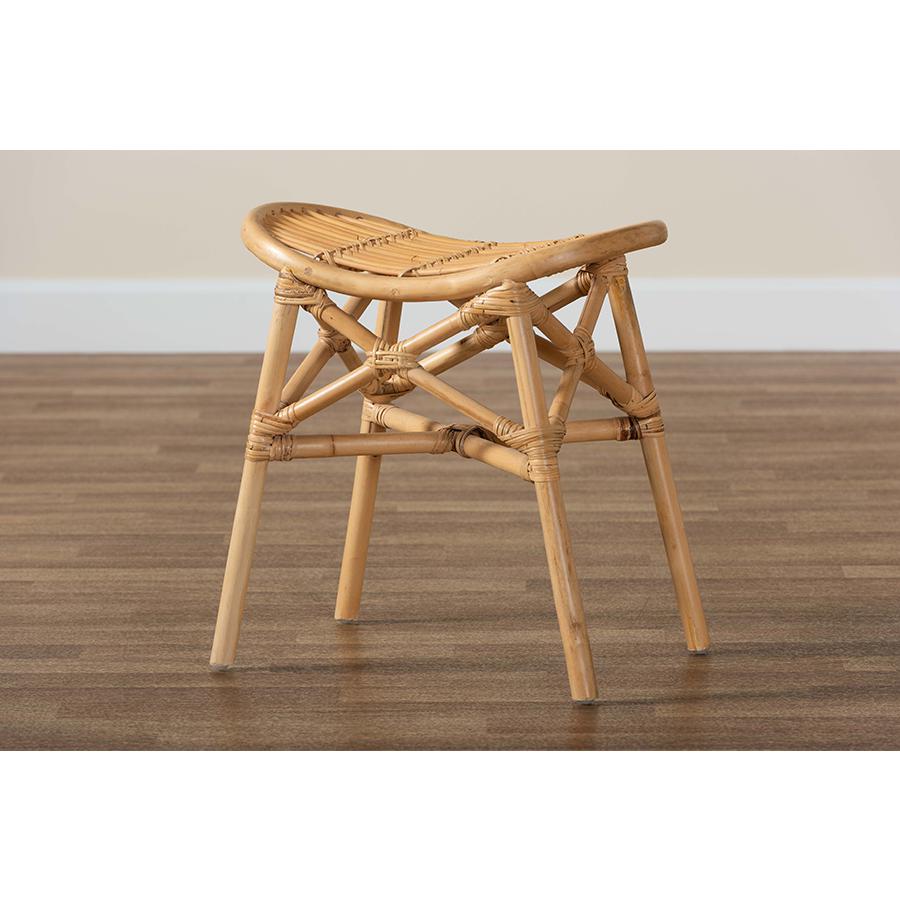 bali & pari Elgon Modern Bohemian Natural Brown Rattan Footstool. Picture 8