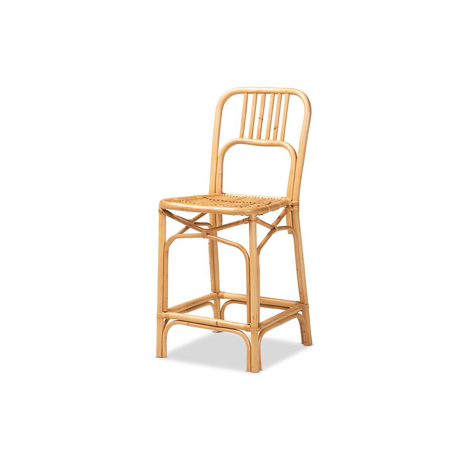 bali & pari Ivora Modern Bohemian Natural Brown Rattan Counter Stool. Picture 1