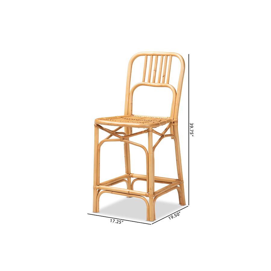 bali & pari Ivora Modern Bohemian Natural Brown Rattan Counter Stool. Picture 10
