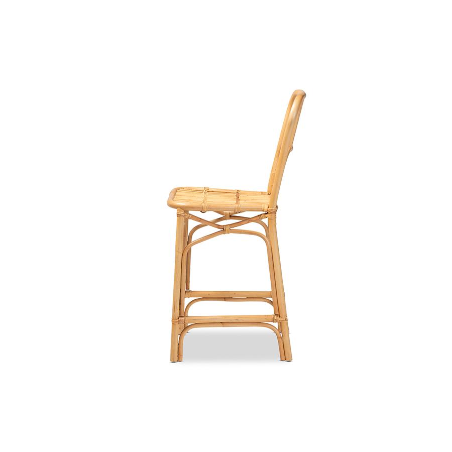bali & pari Ivora Modern Bohemian Natural Brown Rattan Counter Stool. Picture 3