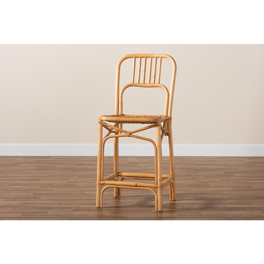 bali & pari Ivora Modern Bohemian Natural Brown Rattan Counter Stool. Picture 9
