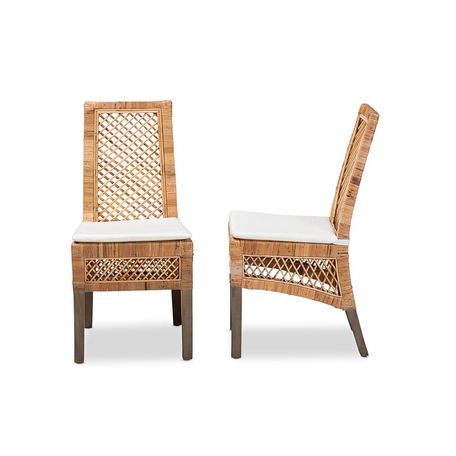 bali & pari Argos Modern Bohemian  Natural Brown Rattan 2-Piece Dining Chair Set. Picture 3