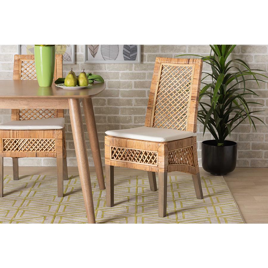bali & pari Argos Modern Bohemian  Natural Brown Rattan 2-Piece Dining Chair Set. Picture 7