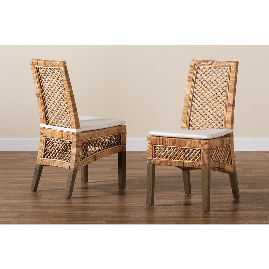 bali & pari Argos Modern Bohemian  Natural Brown Rattan 2-Piece Dining Chair Set. Picture 8