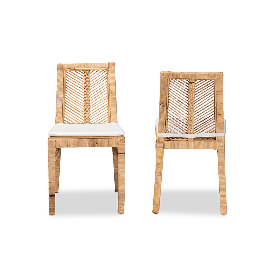 bali & pari Suci Modern Bohemian Natural Brown Rattan 2-Piece Dining Chair Set. Picture 2