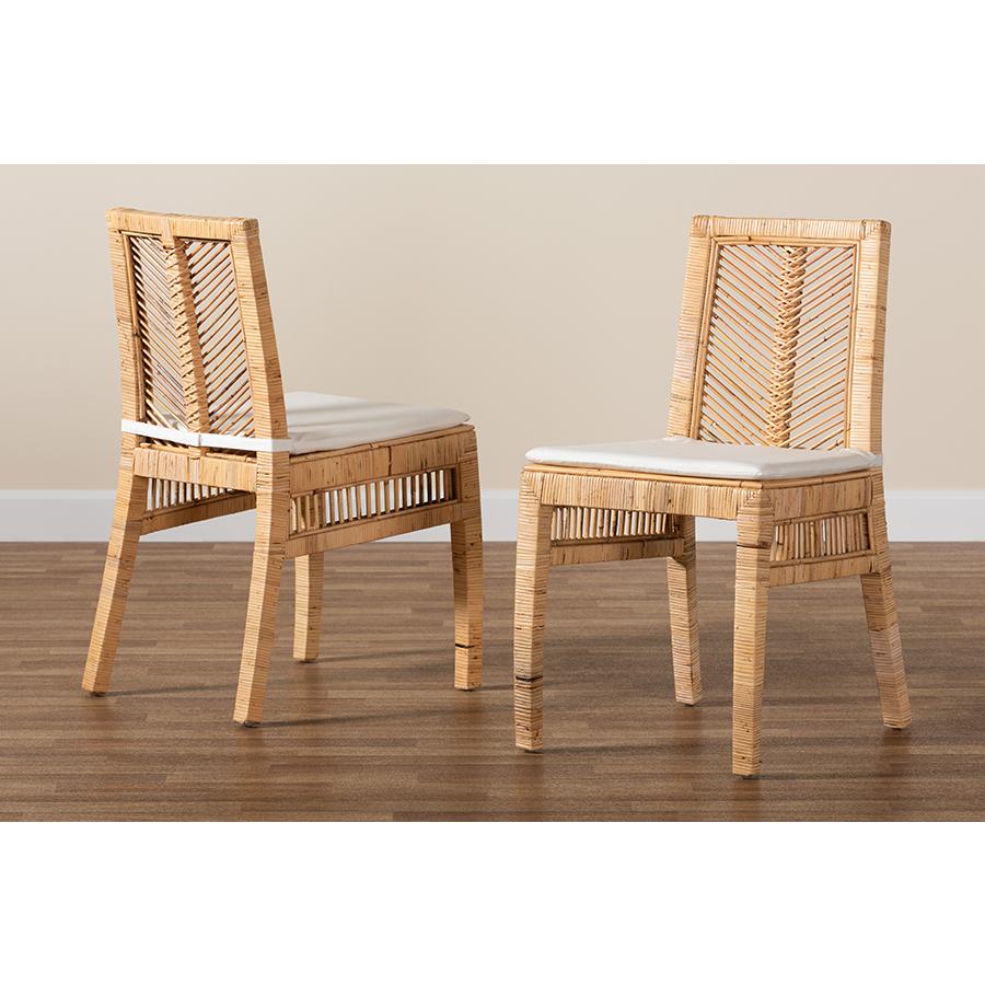 bali & pari Suci Modern Bohemian Natural Brown Rattan 2-Piece Dining Chair Set. Picture 8