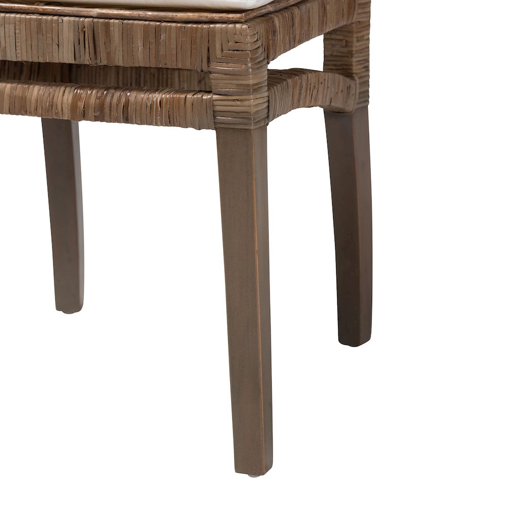 Bohemian Greywashed Natural Rattan and Mahogany Dining Chair with Cushion. Picture 7