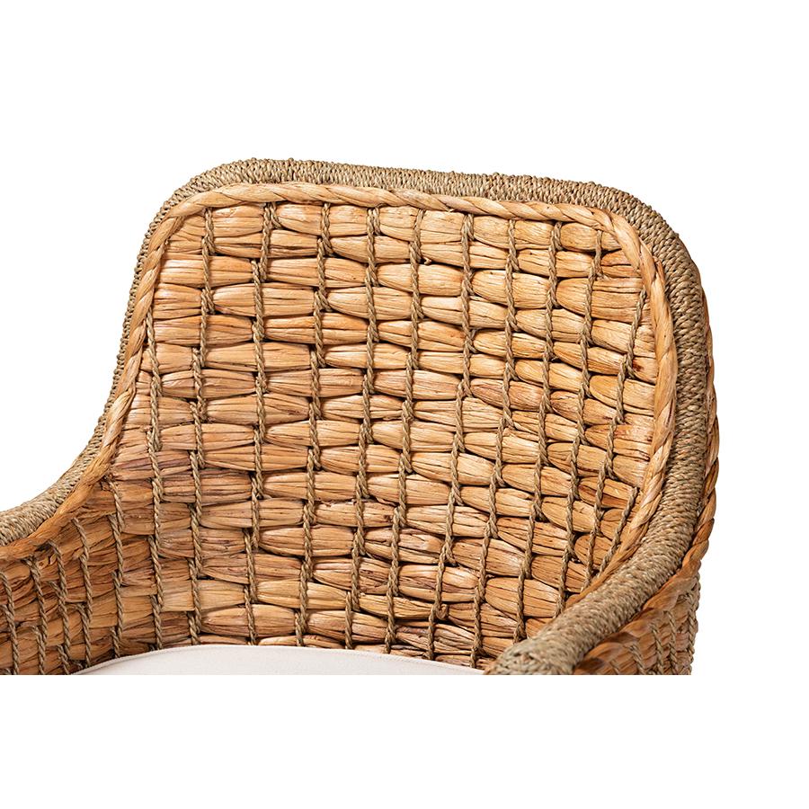 Bohemian Natural Brown Woven Rattan Dining Arm Chair with Cushion. Picture 5
