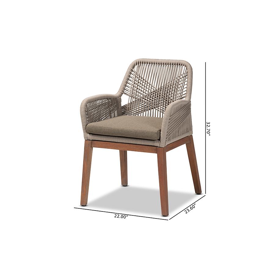 ennifer Mid-Century Transitional Grey Woven Rope Mahogany Dining Arm Chair. Picture 11