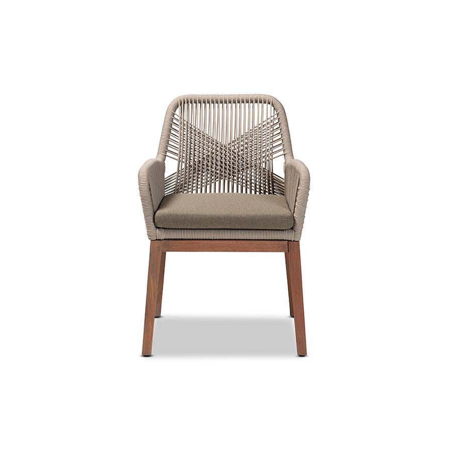 ennifer Mid-Century Transitional Grey Woven Rope Mahogany Dining Arm Chair. Picture 2
