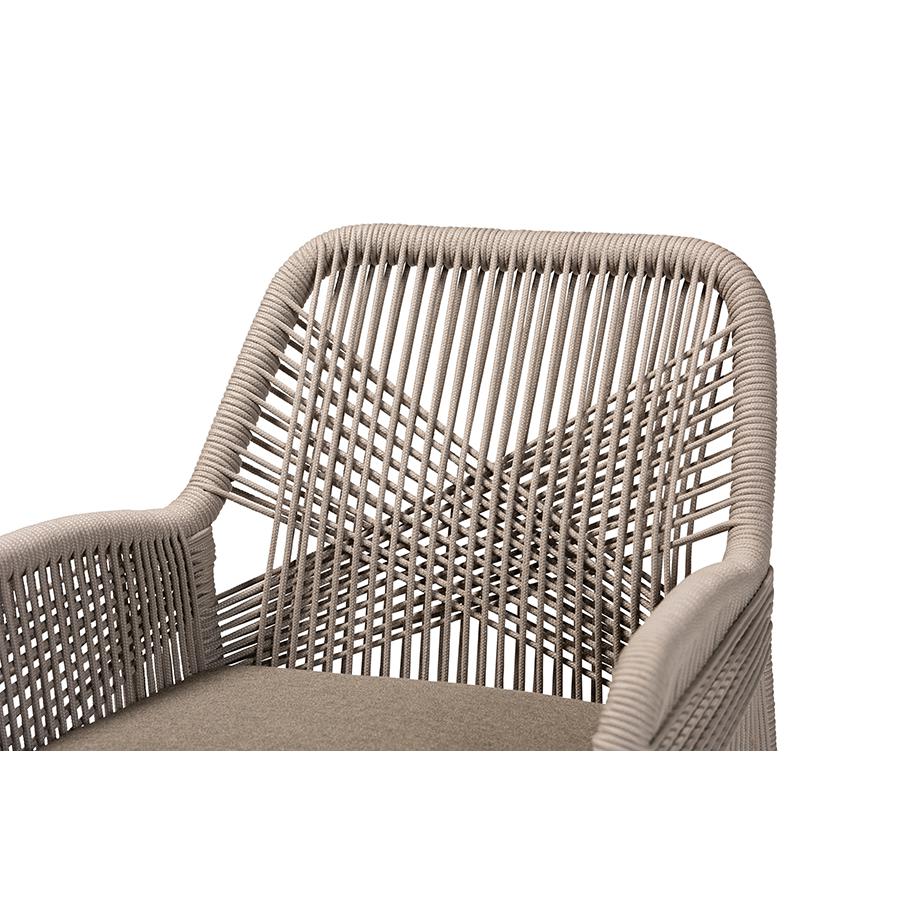 ennifer Mid-Century Transitional Grey Woven Rope Mahogany Dining Arm Chair. Picture 5