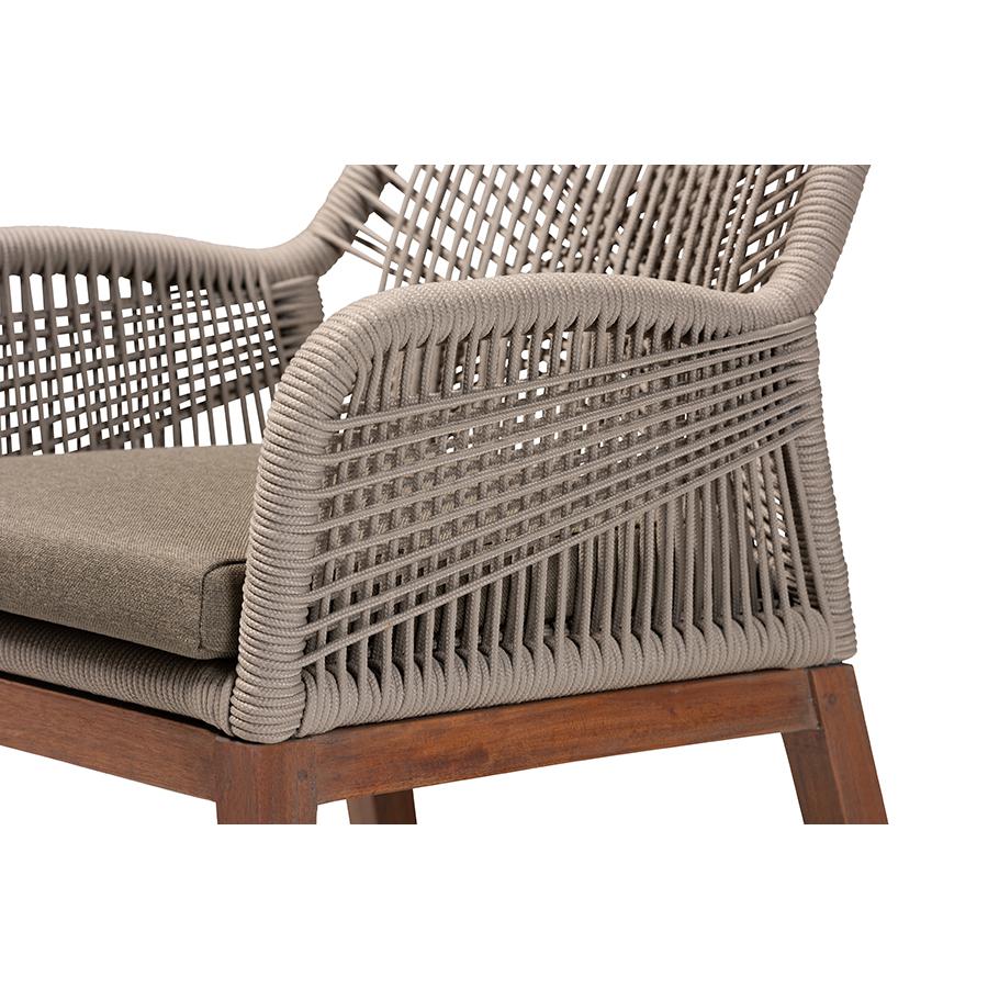 ennifer Mid-Century Transitional Grey Woven Rope Mahogany Dining Arm Chair. Picture 6