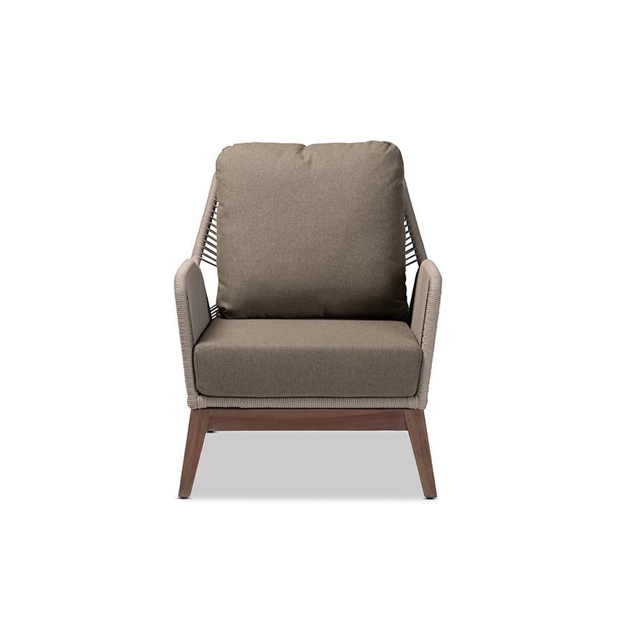 Jennifer Mid-Century Transitional Grey Woven Rope Mahogany Accent Chair. Picture 2