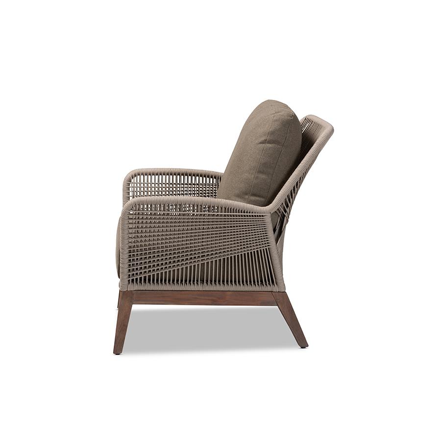 Jennifer Mid-Century Transitional Grey Woven Rope Mahogany Accent Chair. Picture 3