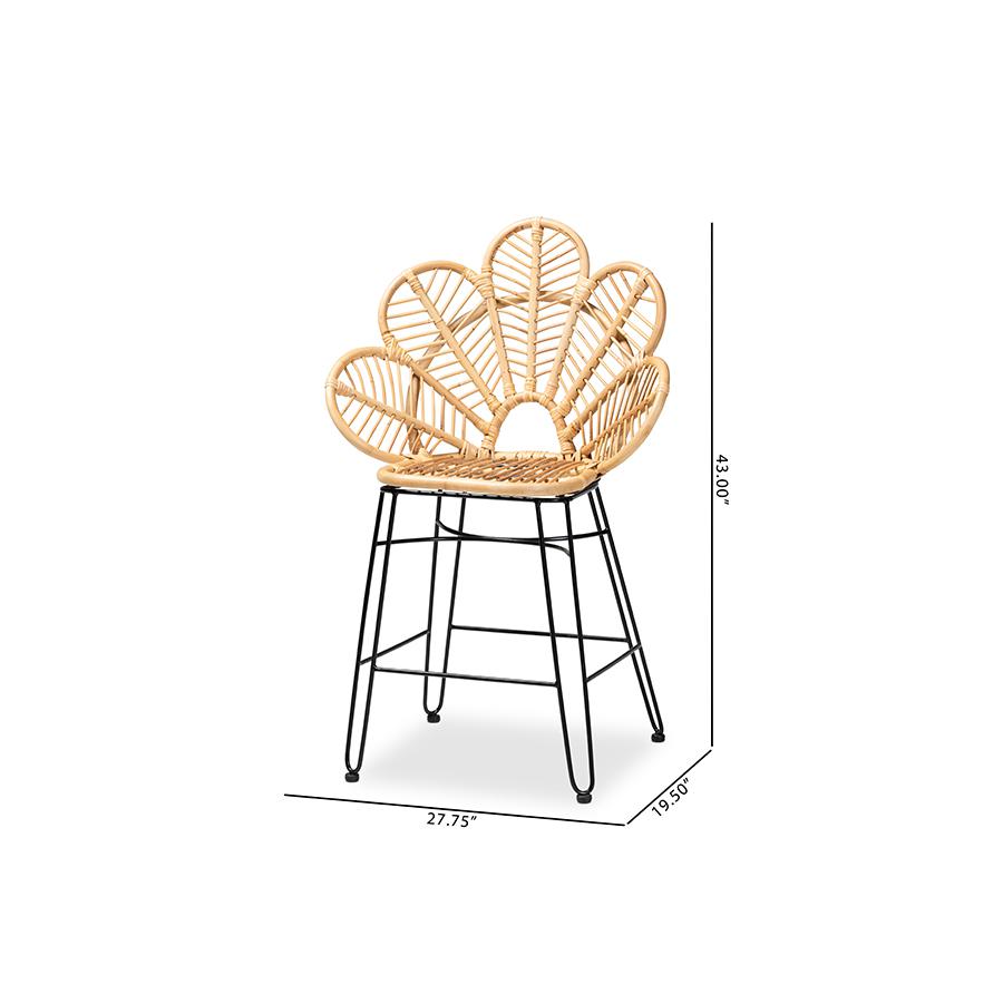 Bohemian Natural Brown Rattan and Black Metal Counter Stool. Picture 10