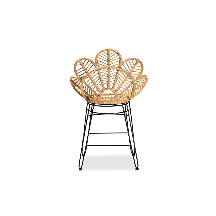 Bohemian Natural Brown Rattan and Black Metal Counter Stool. Picture 4