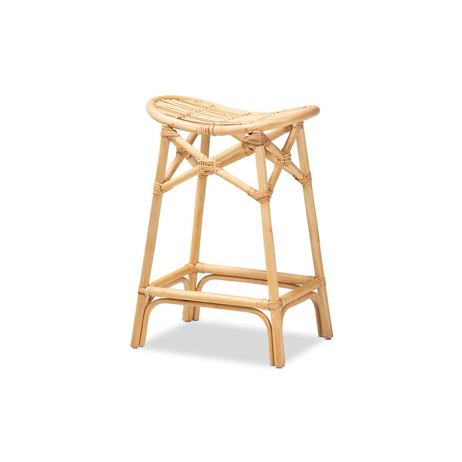 bali & pari Elgon Modern Bohemian Natural Brown Rattan Counter Stool. Picture 1