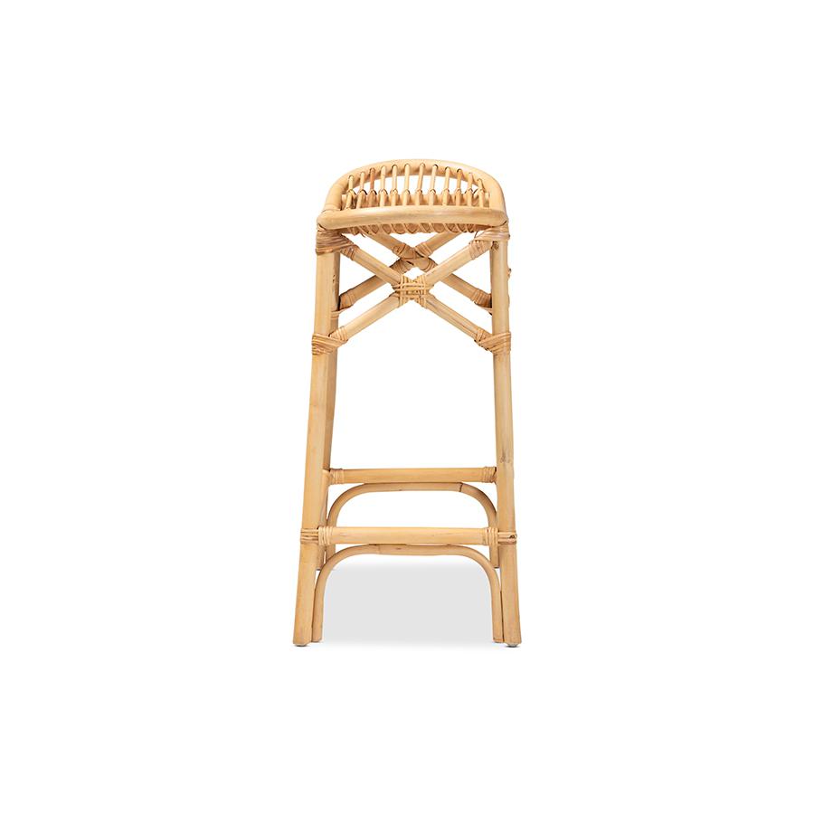 bali & pari Elgon Modern Bohemian Natural Brown Rattan Counter Stool. Picture 3
