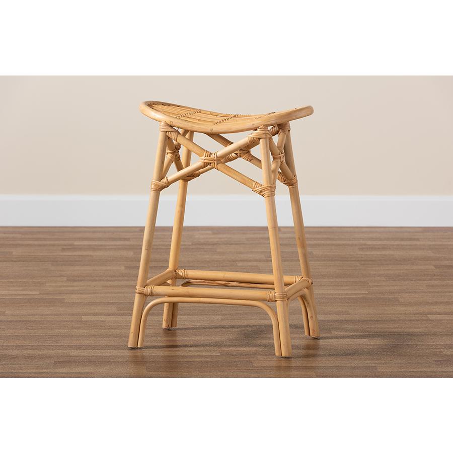 bali & pari Elgon Modern Bohemian Natural Brown Rattan Counter Stool. Picture 8