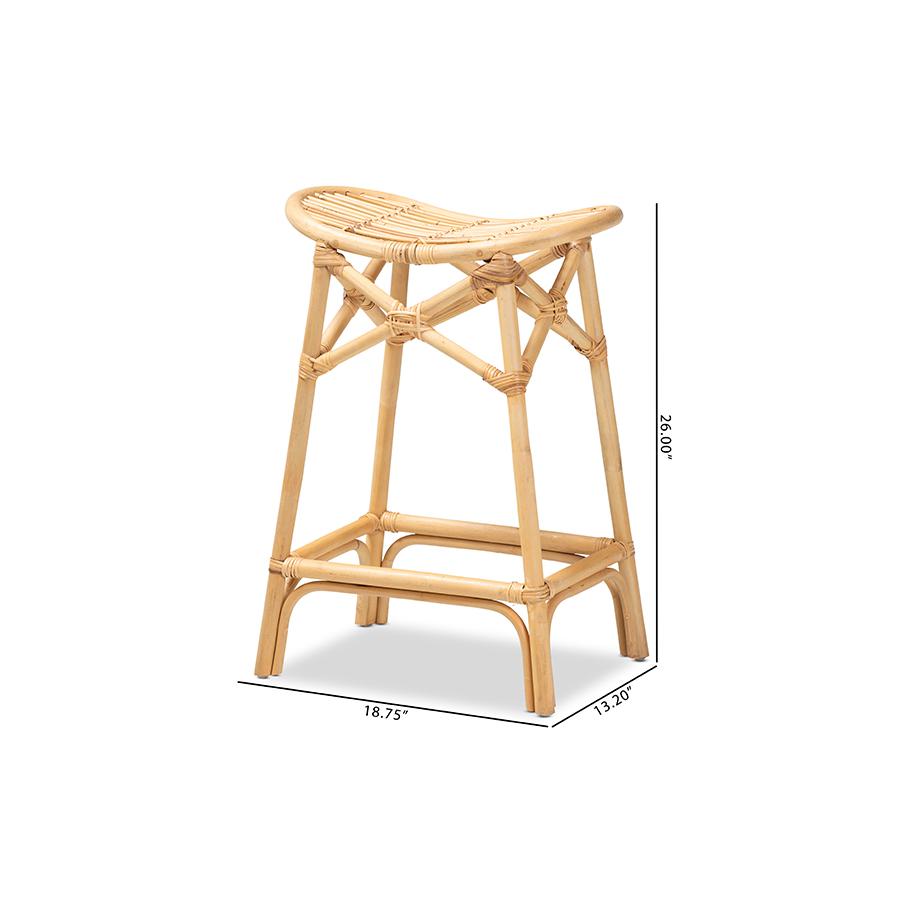 bali & pari Elgon Modern Bohemian Natural Brown Rattan Counter Stool. Picture 9