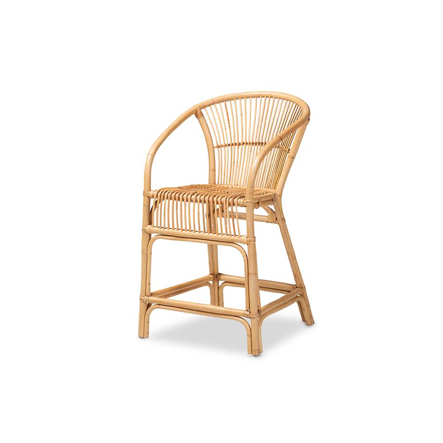 bali & pari Murai Modern Bohemian Natural Brown Rattan Counter Stool. Picture 1
