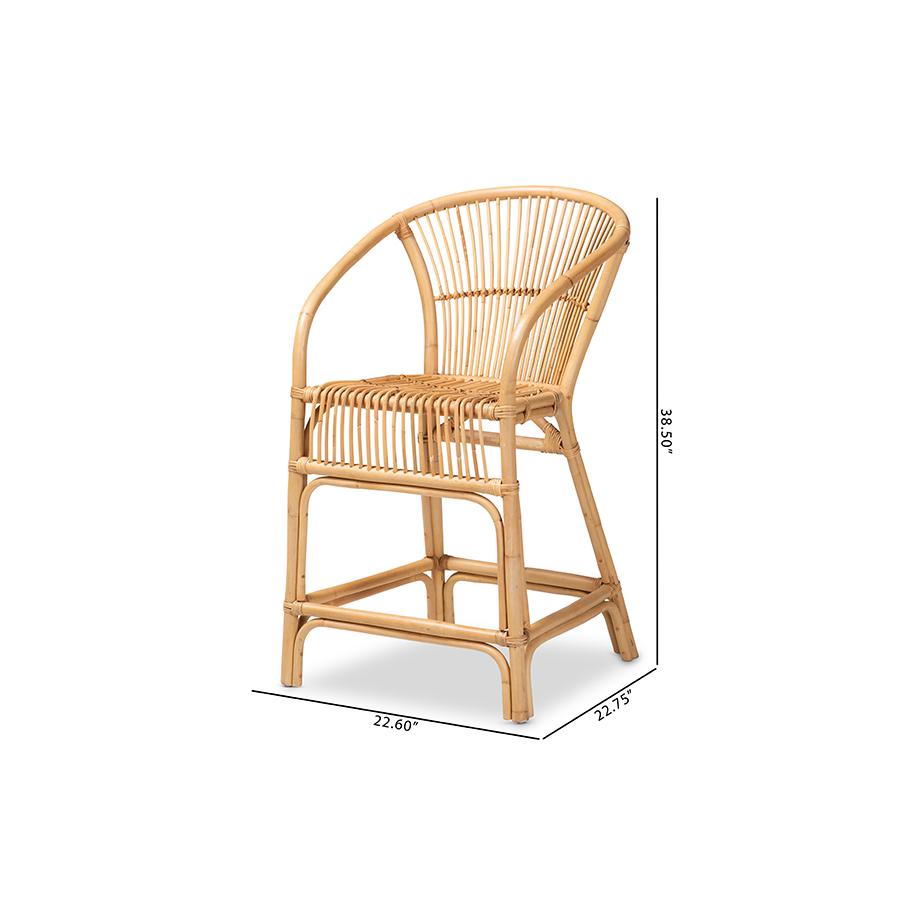 bali & pari Murai Modern Bohemian Natural Brown Rattan Counter Stool. Picture 10