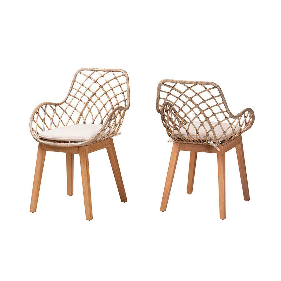 Natural Brown Finished Wood 2-Piece Dining Chair Set. Picture 1