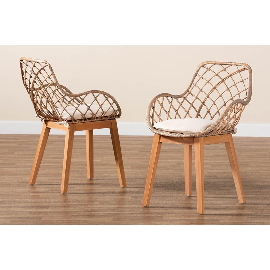 Natural Brown Finished Wood 2-Piece Dining Chair Set. Picture 8